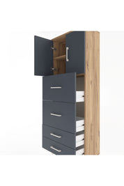 Arges Dolap 2 Raflı 4 Çekmeceli 2 Kapaklı 60x30x163 Çam-Antrasit