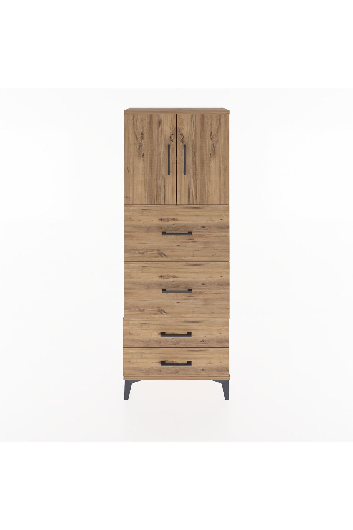 Arges Dolap 2 Raflı 4 Çekmeceli 2 Kapaklı 60x30x163 Çam-Çam