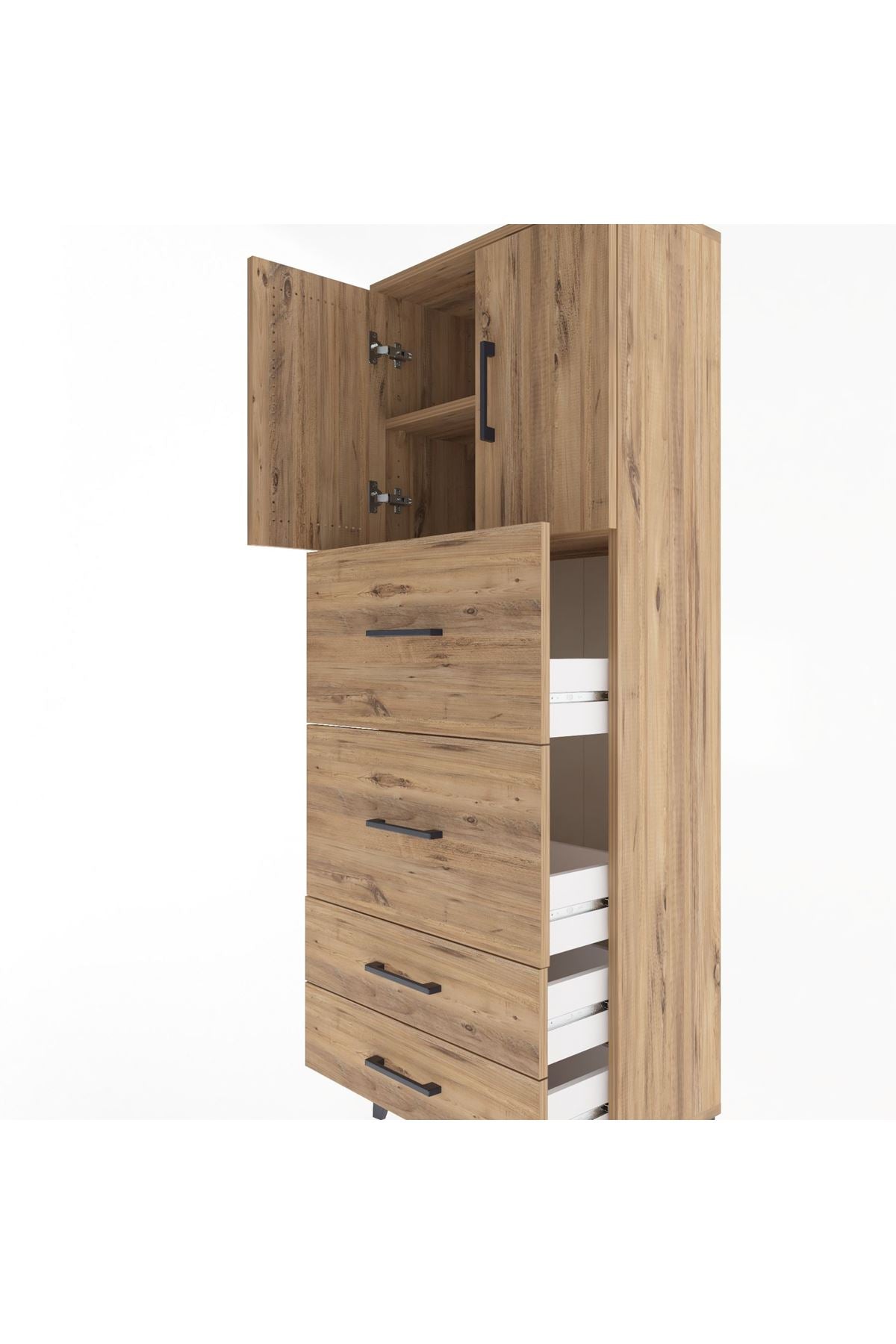 Arges Dolap 2 Raflı 4 Çekmeceli 2 Kapaklı 60x30x163 Çam-Çam