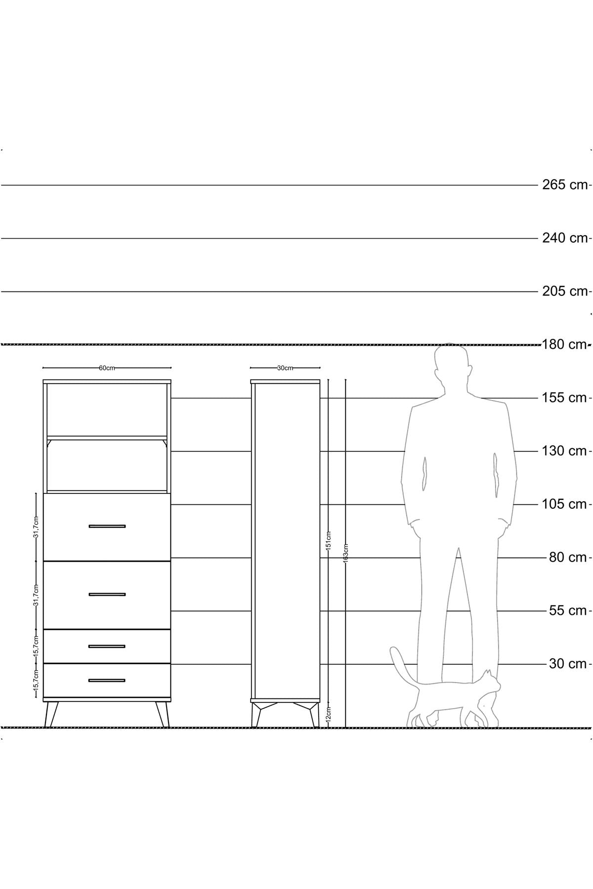 Arges Dolap 2 Raflı 4 Çekmeceli 60x30x163 Antrasit-Aytaşı