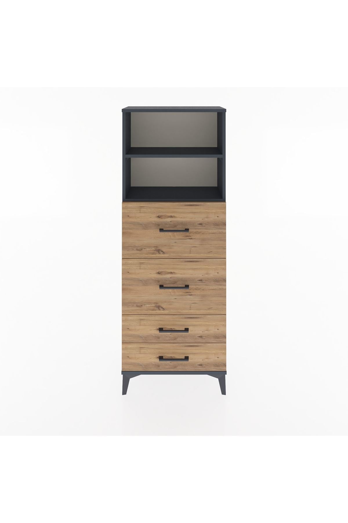 Arges Dolap 2 Raflı 4 Çekmeceli 60x30x163 Antrasit-Çam