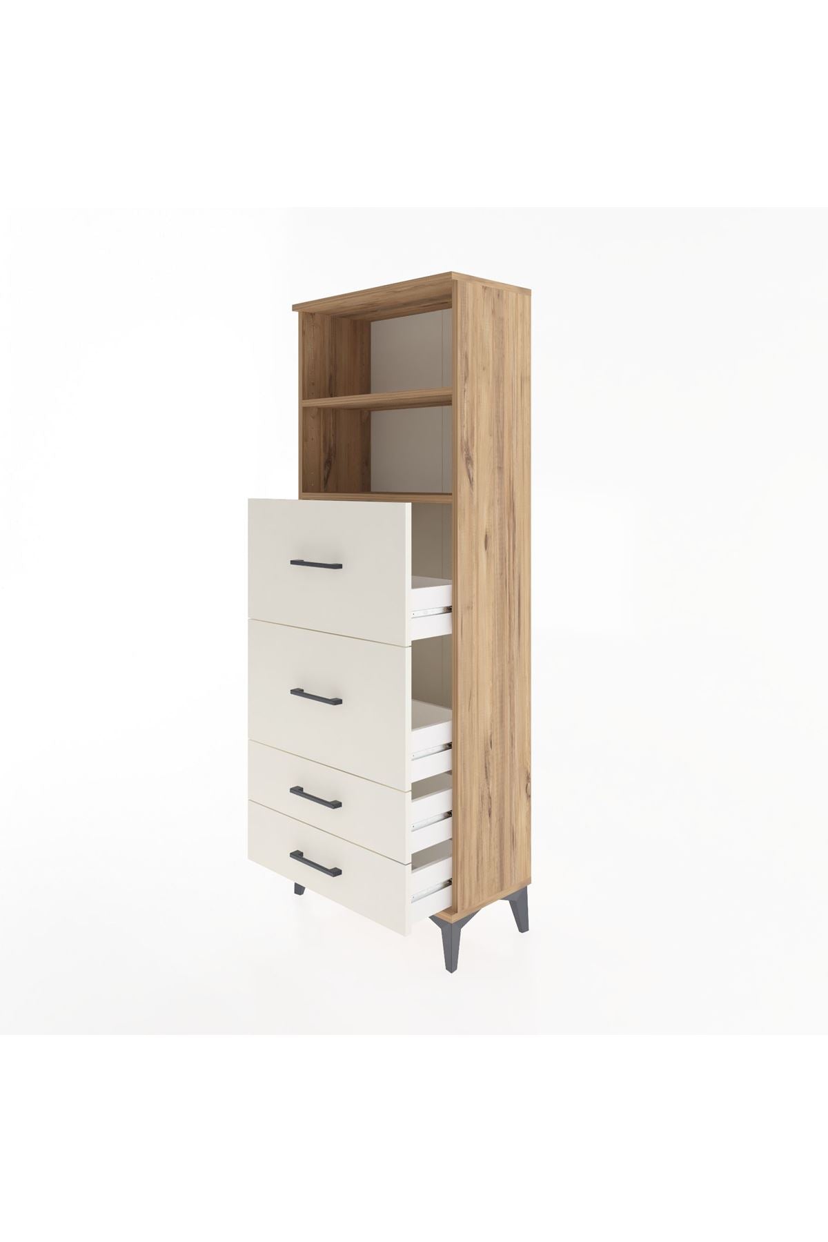 Arges Dolap 2 Raflı 4 Çekmeceli 60x30x163 Çam-Aytaşı