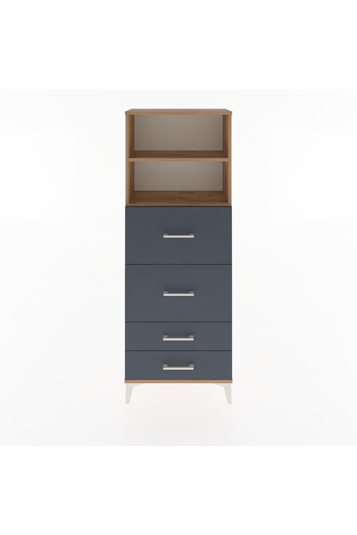 Arges Dolap 2 Raflı 4 Çekmeceli 60x30x163 Çam-Antrasit