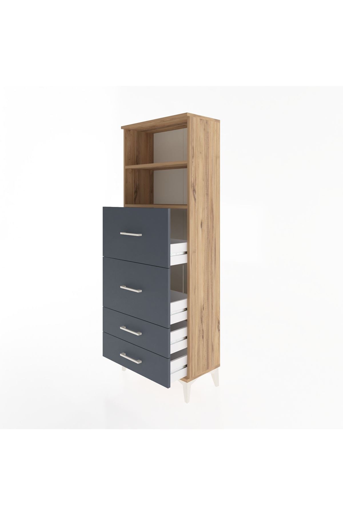 Arges Dolap 2 Raflı 4 Çekmeceli 60x30x163 Çam-Antrasit