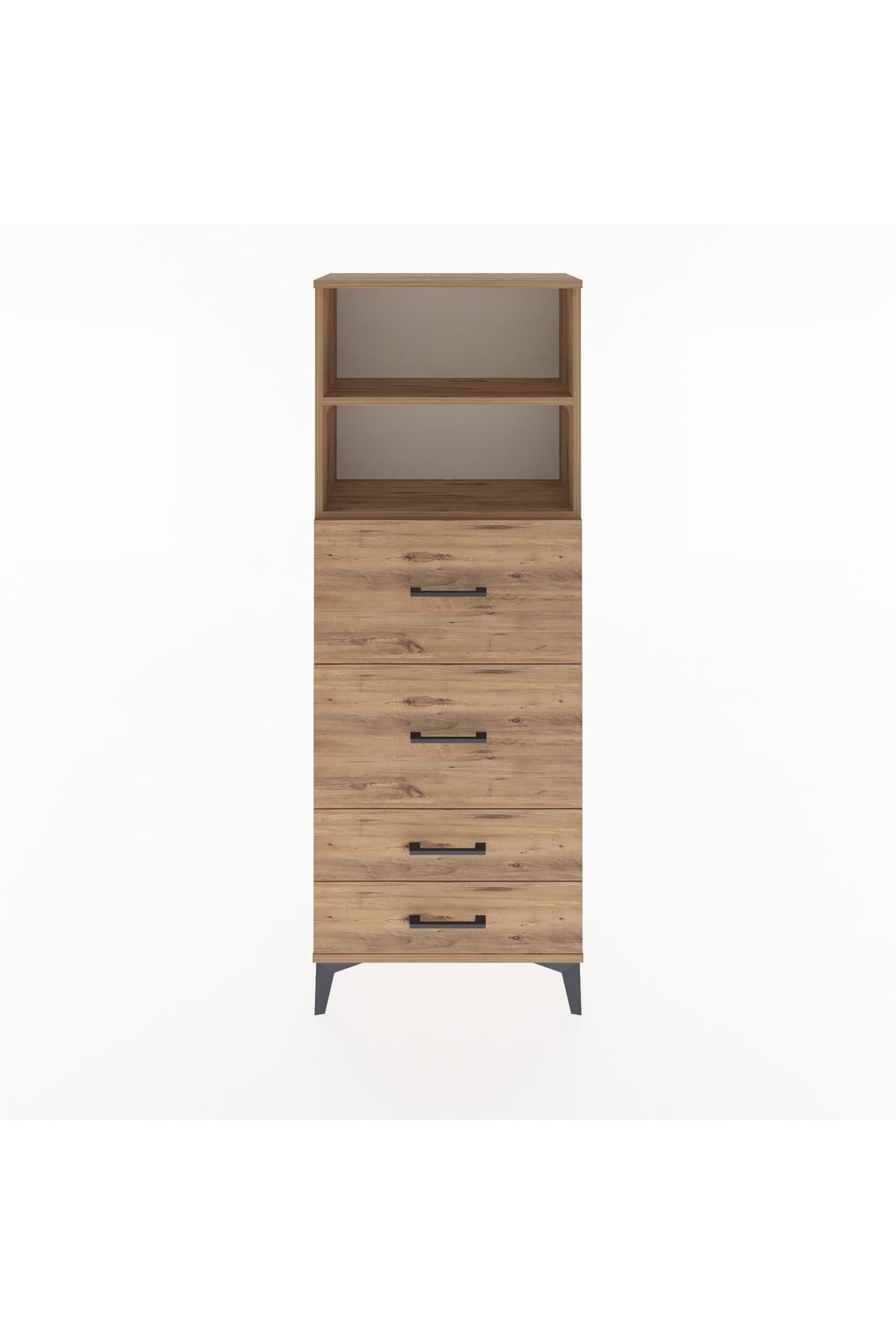 Arges Dolap 2 Raflı 4 Çekmeceli 60x30x163 Çam-Çam