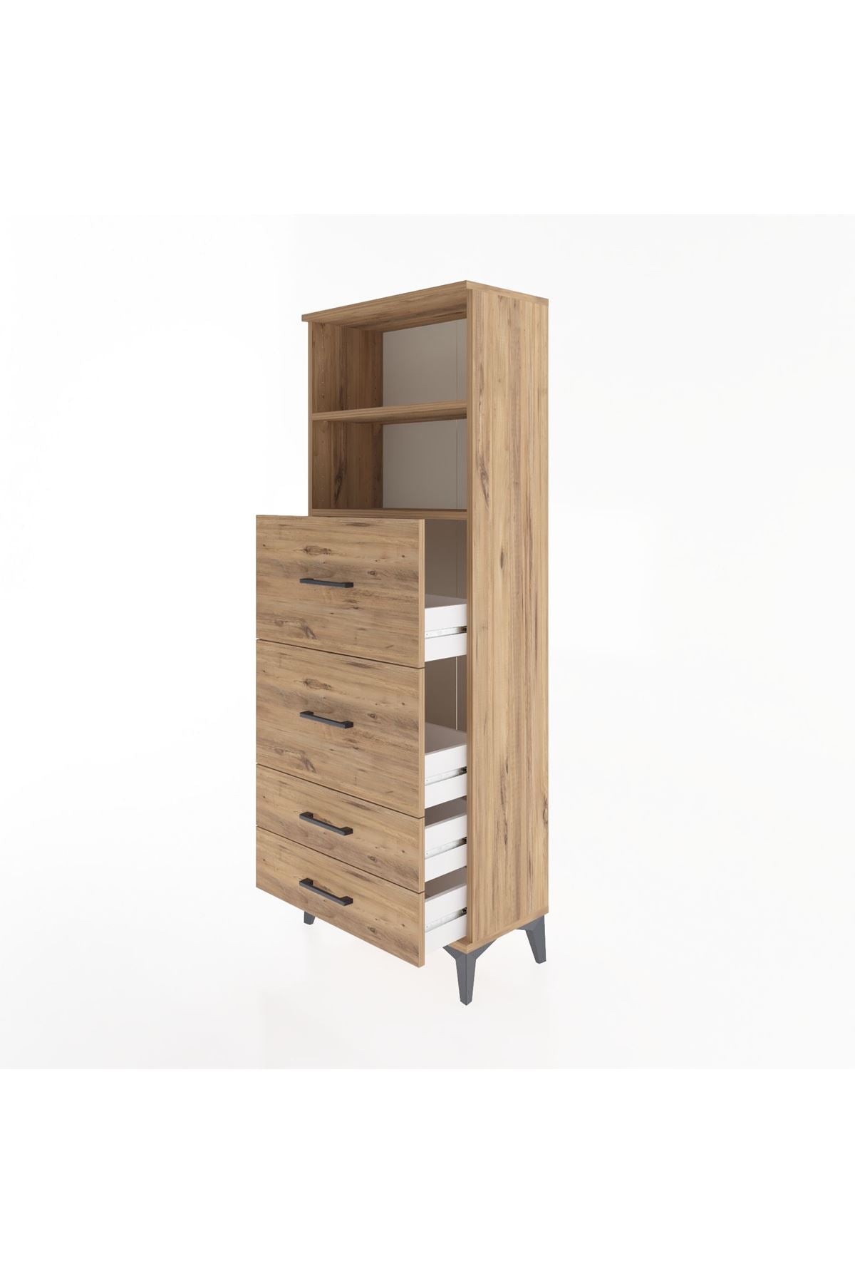 Arges Dolap 2 Raflı 4 Çekmeceli 60x30x163 Çam-Çam