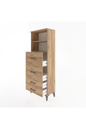 Arges Dolap 2 Raflı 4 Çekmeceli 60x30x163 Çam-Çam