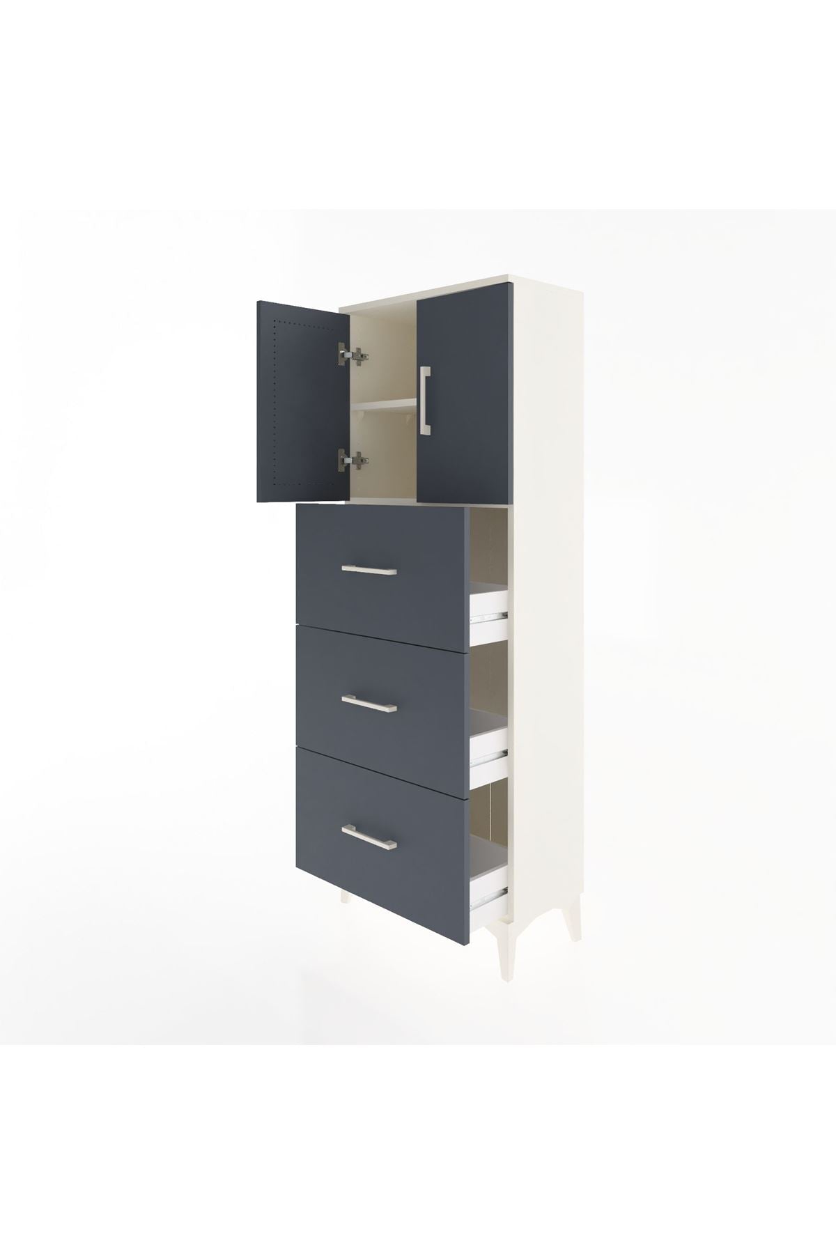Arges Dolap 2 Raflı 3 Çekmeceli 2 Kapaklı 60x30x163 Aytaşı-Antrasit
