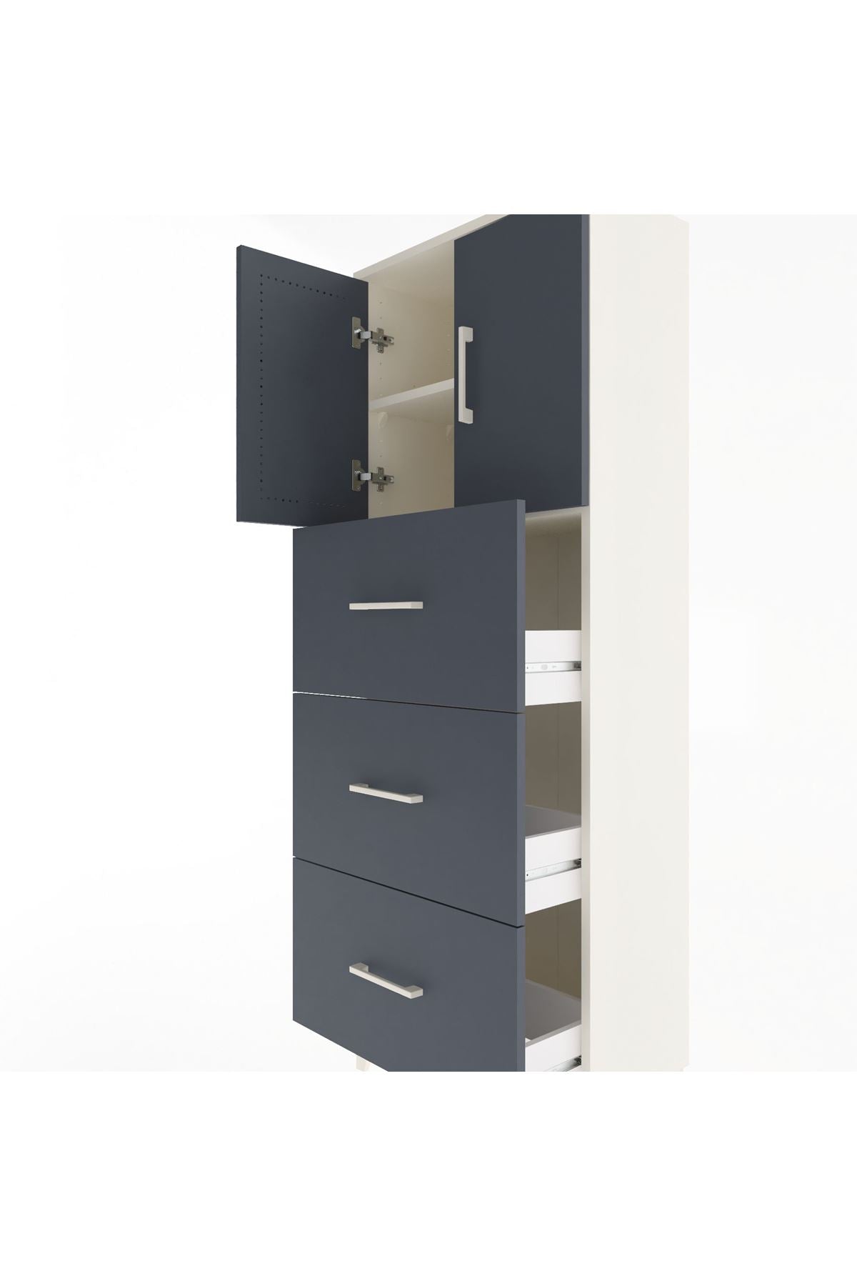 Arges Dolap 2 Raflı 3 Çekmeceli 2 Kapaklı 60x30x163 Aytaşı-Antrasit