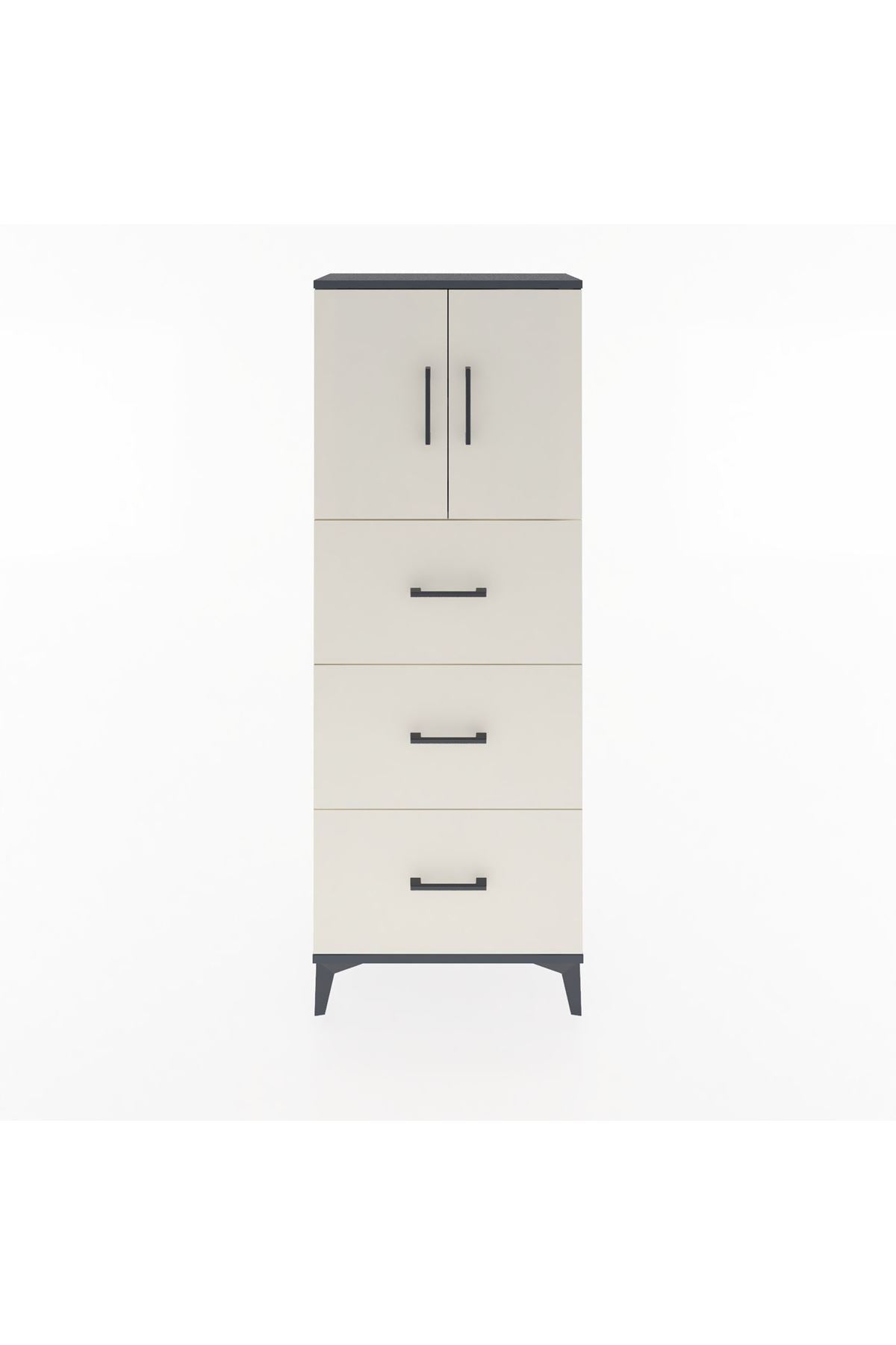 Arges Dolap 2 Raflı 3 Çekmeceli 2 Kapaklı 60x30x163 Antrasit-Aytaşı