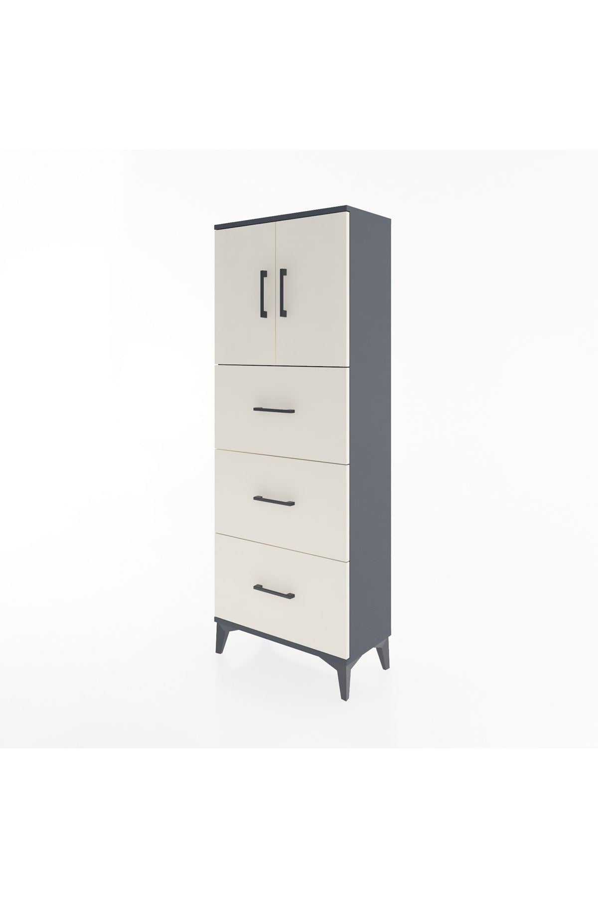 Arges Dolap 2 Raflı 3 Çekmeceli 2 Kapaklı 60x30x163 Antrasit-Aytaşı