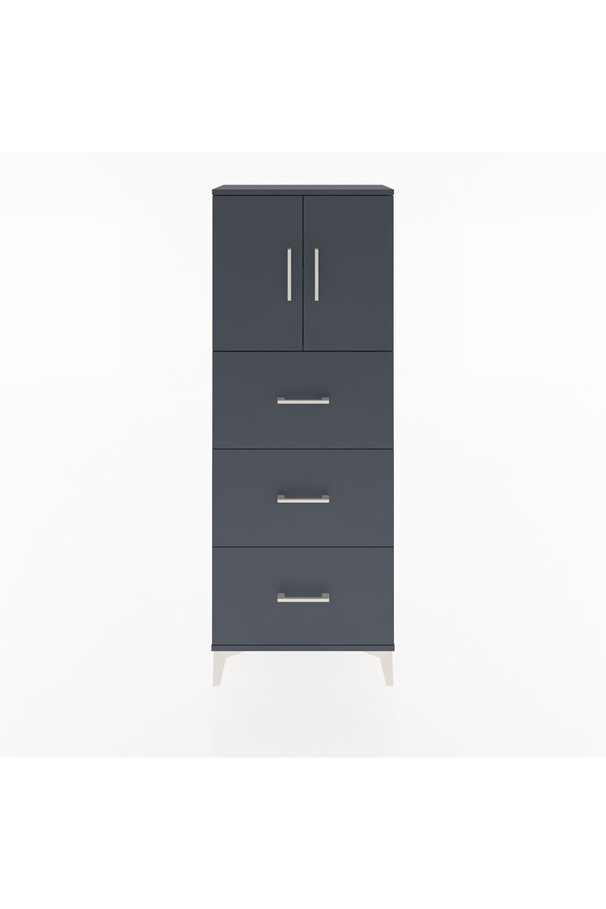 Arges Dolap 2 Raflı 3 Çekmeceli 2 Kapaklı 60x30x163 Antrasit-Antrasit