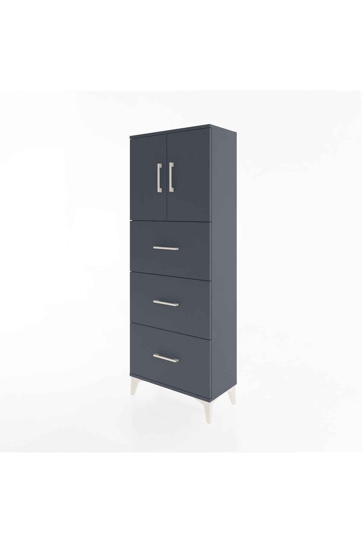 Arges Dolap 2 Raflı 3 Çekmeceli 2 Kapaklı 60x30x163 Antrasit-Antrasit