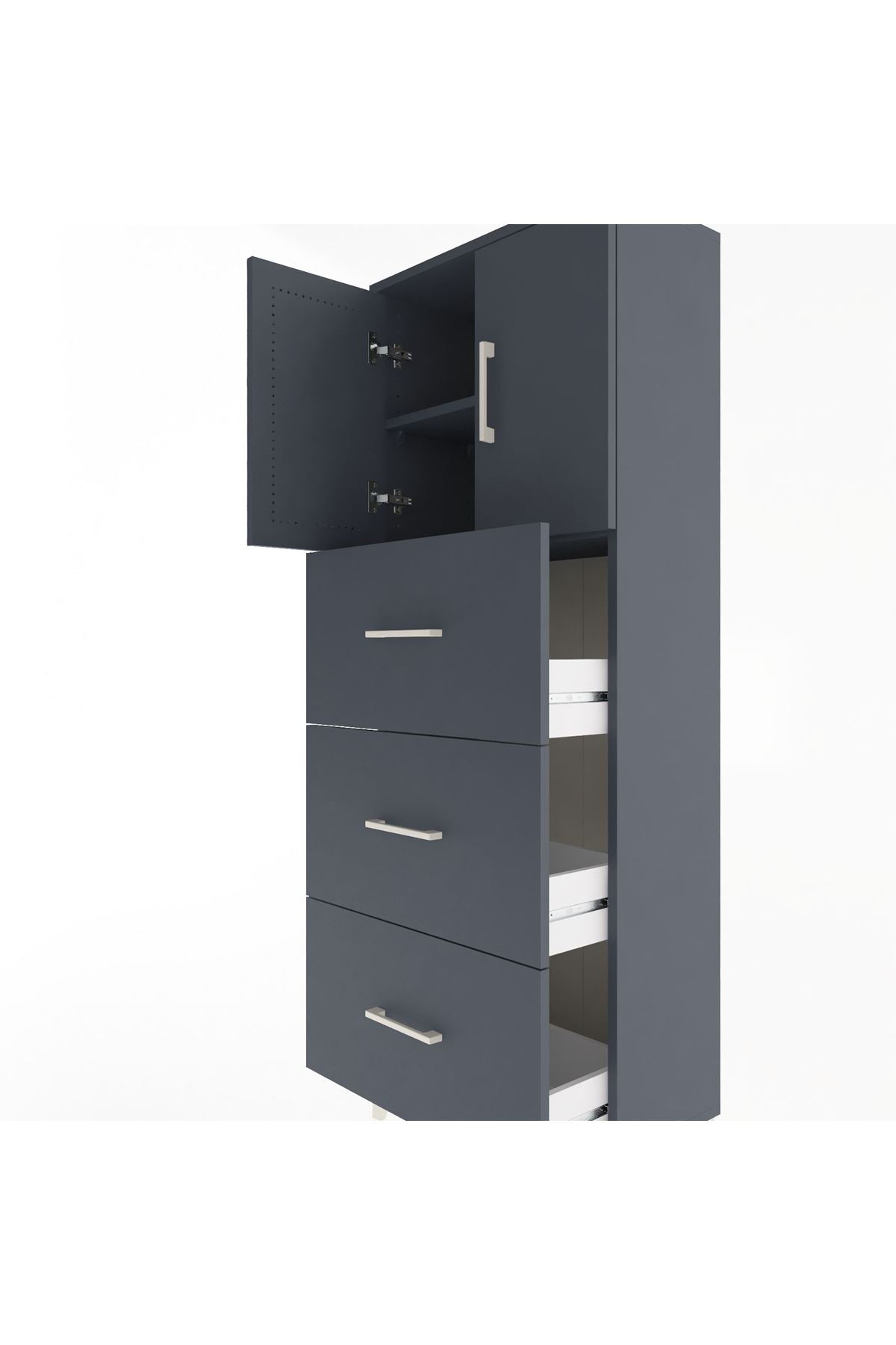 Arges Dolap 2 Raflı 3 Çekmeceli 2 Kapaklı 60x30x163 Antrasit-Antrasit