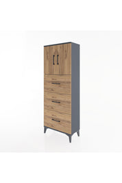 Arges Dolap 2 Raflı 3 Çekmeceli 2 Kapaklı 60x30x163 Antrasit-Çam