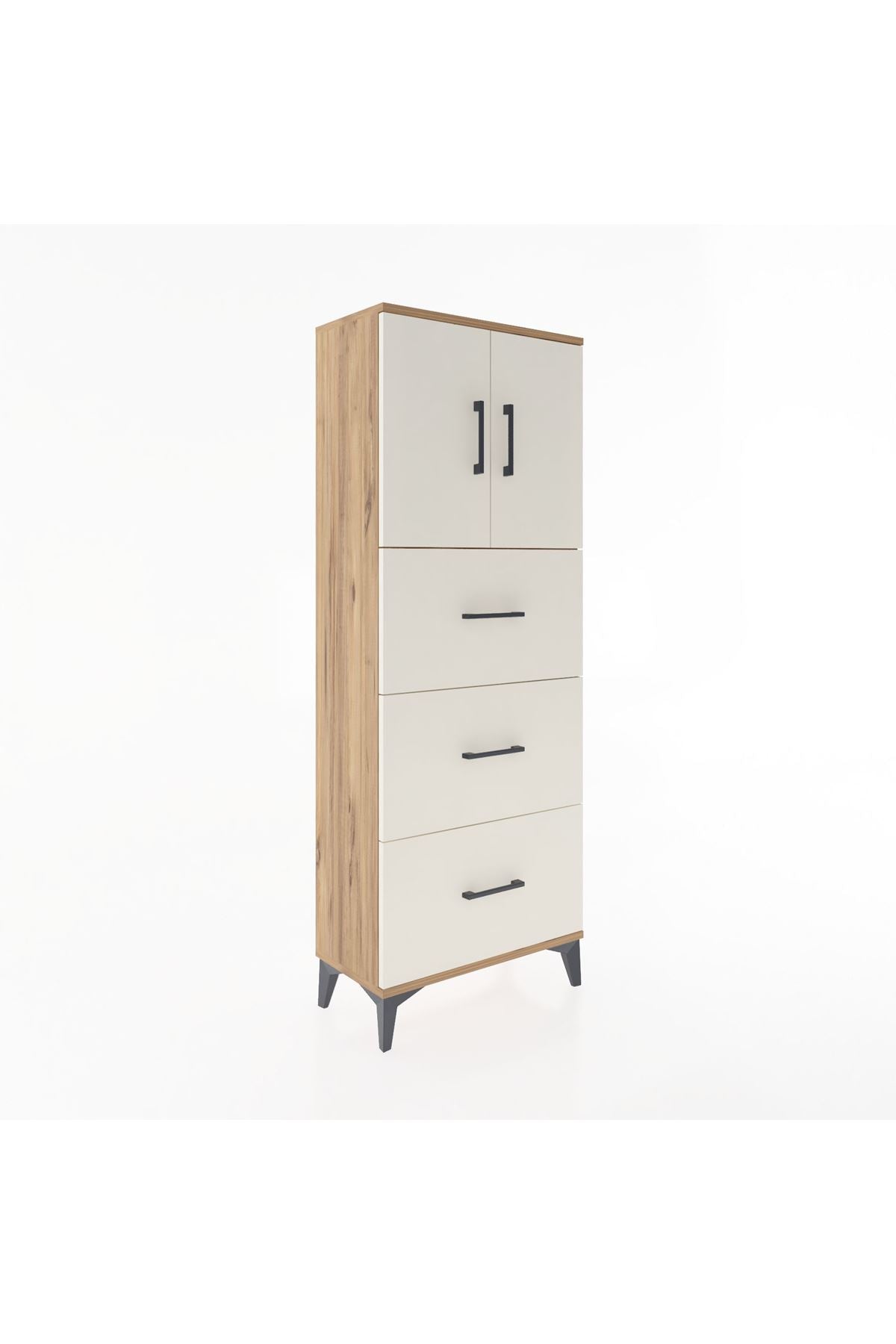 Arges Dolap 2 Raflı 3 Çekmeceli 2 Kapaklı 60x30x163 Çam-Aytaşı