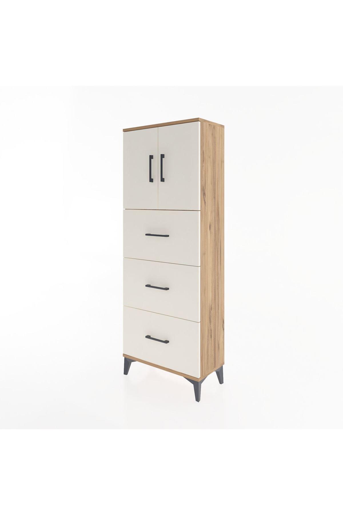 Arges Dolap 2 Raflı 3 Çekmeceli 2 Kapaklı 60x30x163 Çam-Aytaşı