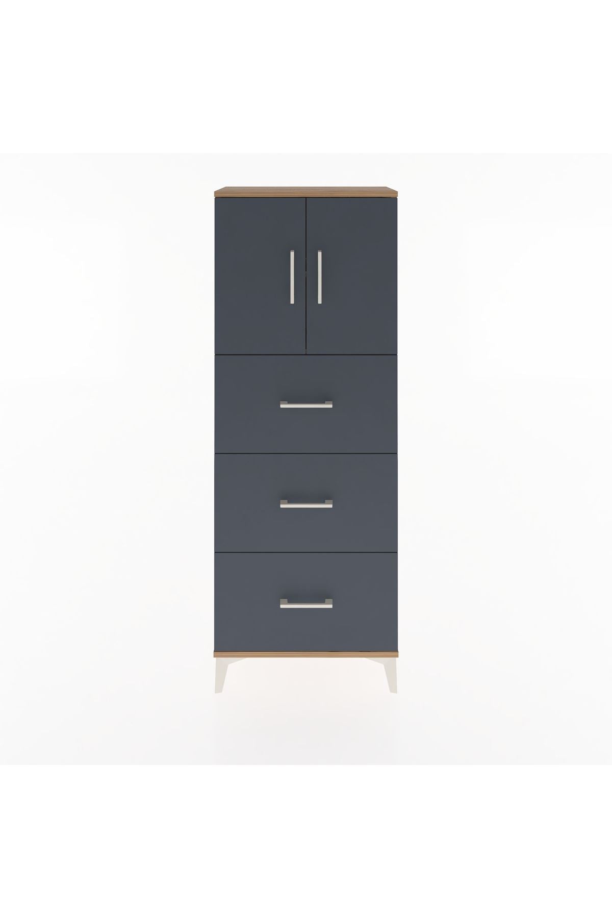 Arges Dolap 2 Raflı 3 Çekmeceli 2 Kapaklı 60x30x163 Çam-Antrasit