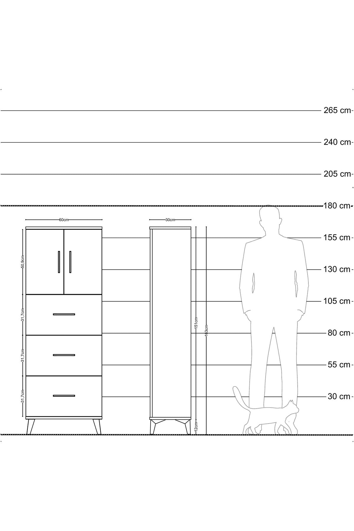 Arges Dolap 2 Raflı 3 Çekmeceli 2 Kapaklı 60x30x163 Çam-Antrasit