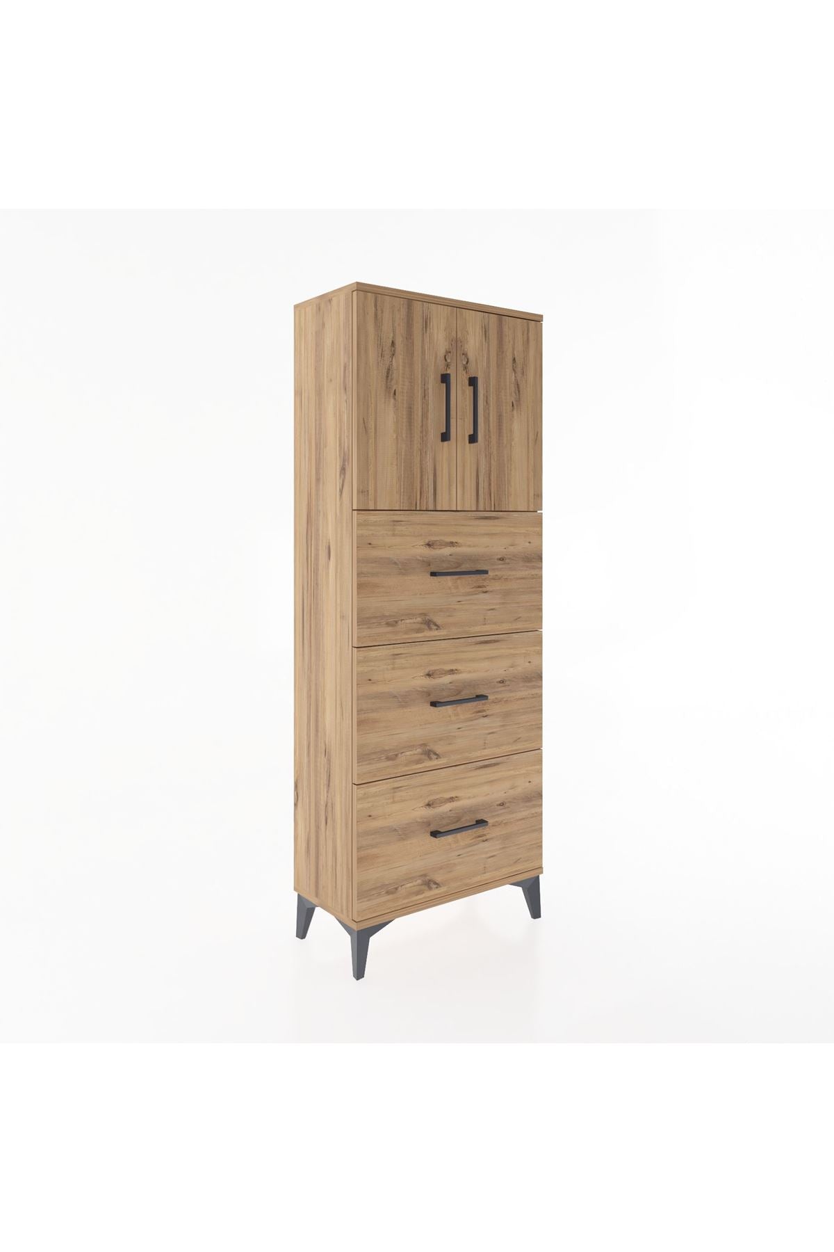 Arges Dolap 2 Raflı 3 Çekmeceli 2 Kapaklı 60x30x163 Çam-Çam