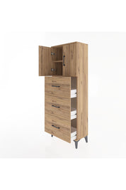Arges Dolap 2 Raflı 3 Çekmeceli 2 Kapaklı 60x30x163 Çam-Çam