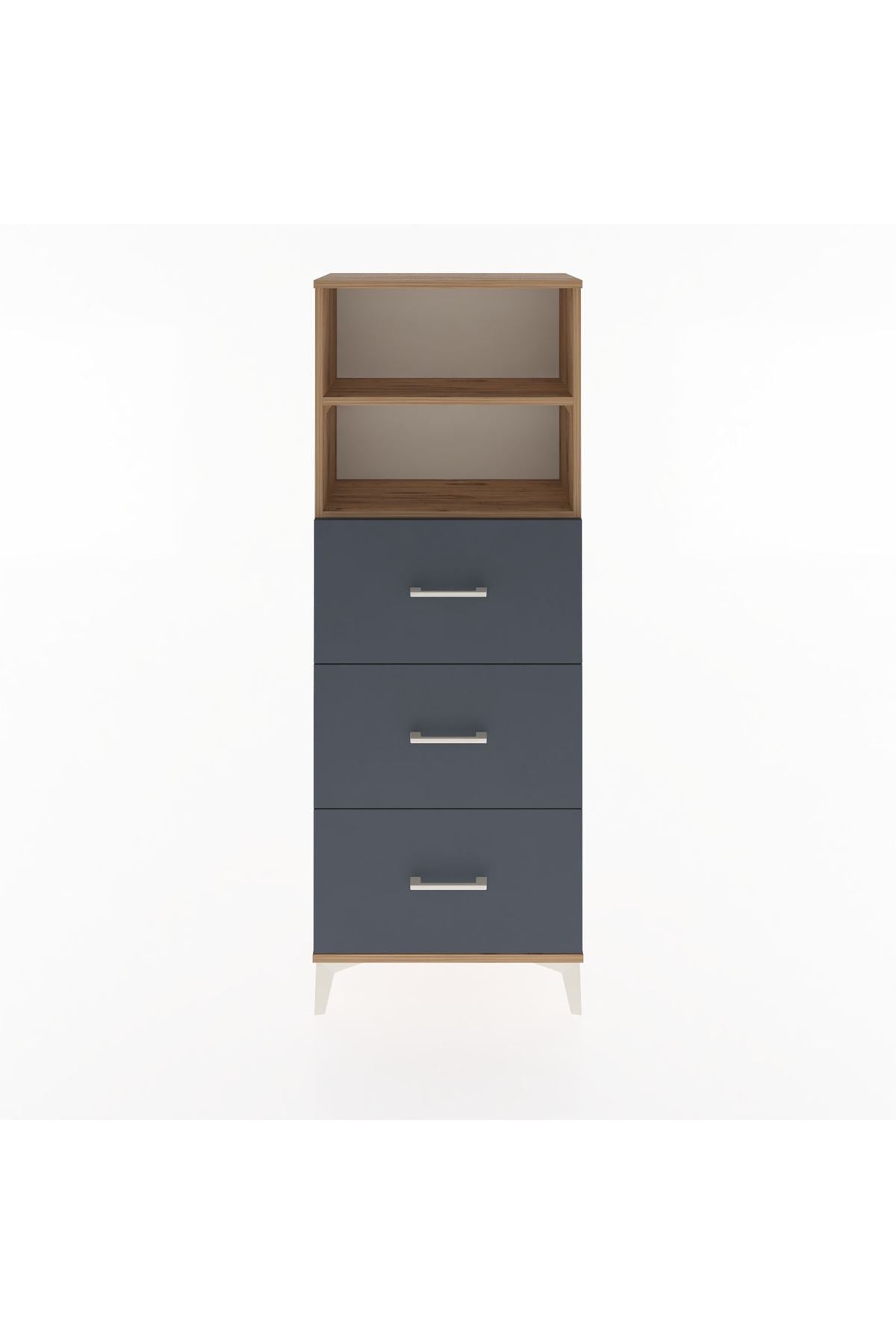 Arges Dolap 2 Raflı 3 Çekmeceli 60x30x163 Çam-Antrasit