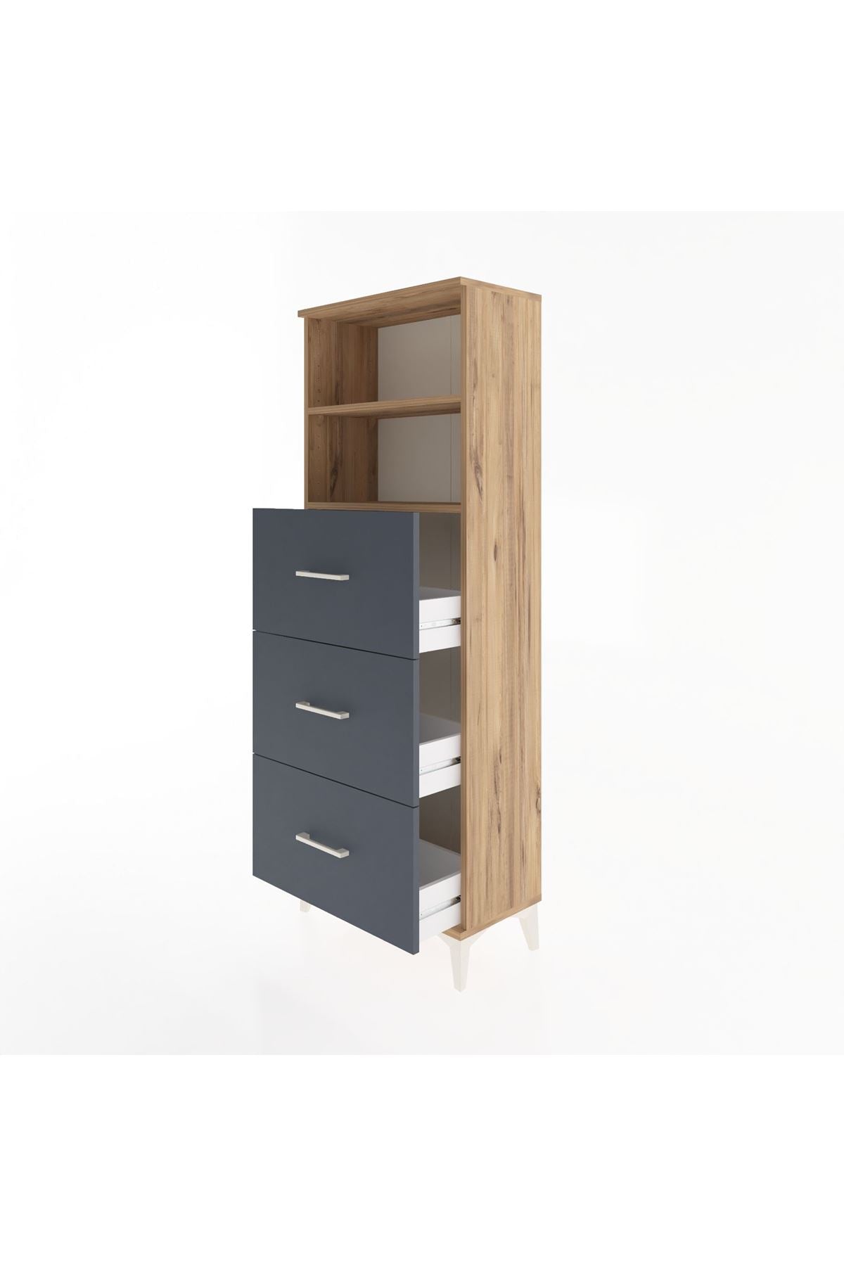 Arges Dolap 2 Raflı 3 Çekmeceli 60x30x163 Çam-Antrasit