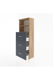 Arges Dolap 2 Raflı 3 Çekmeceli 60x30x163 Çam-Antrasit