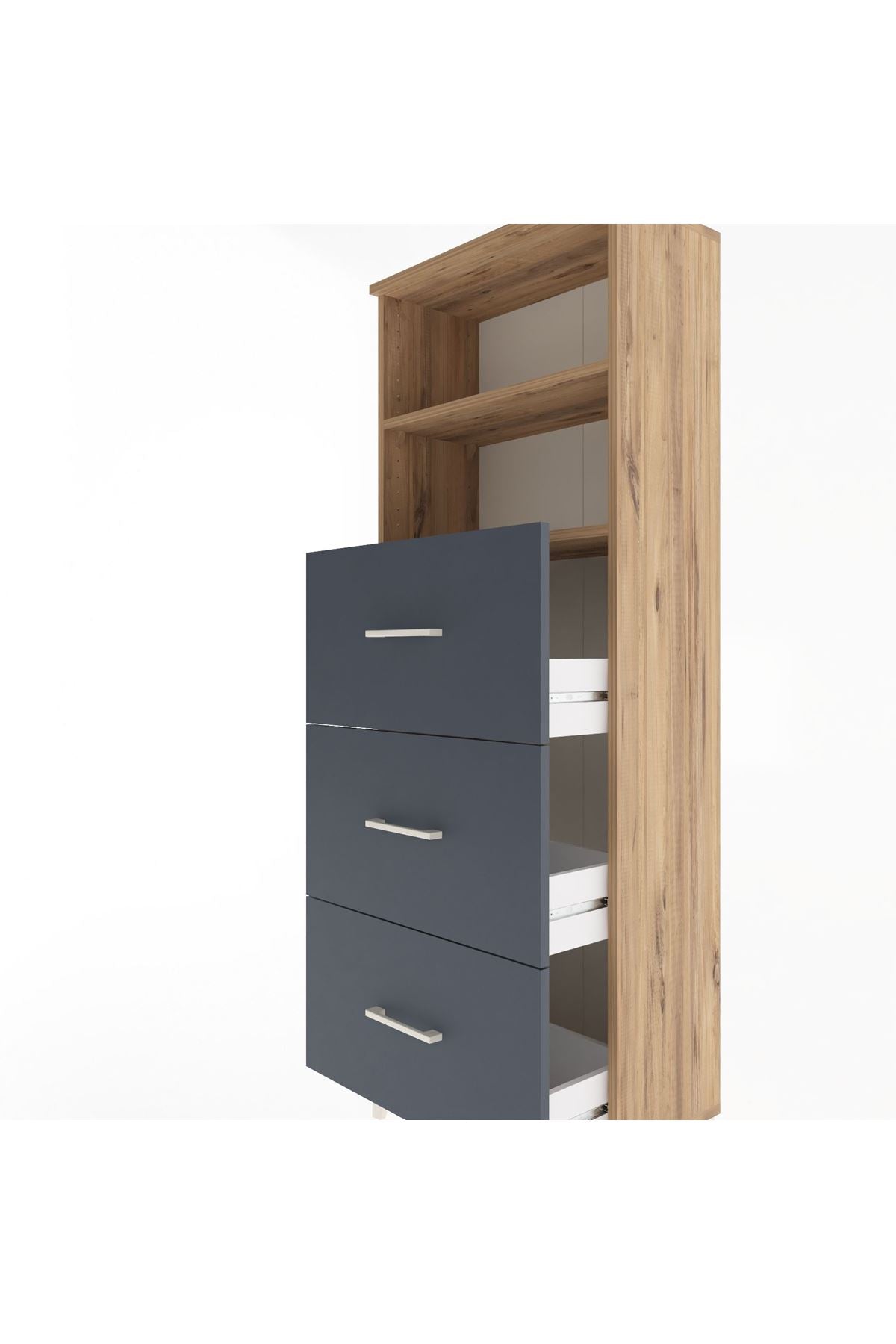 Arges Dolap 2 Raflı 3 Çekmeceli 60x30x163 Çam-Antrasit