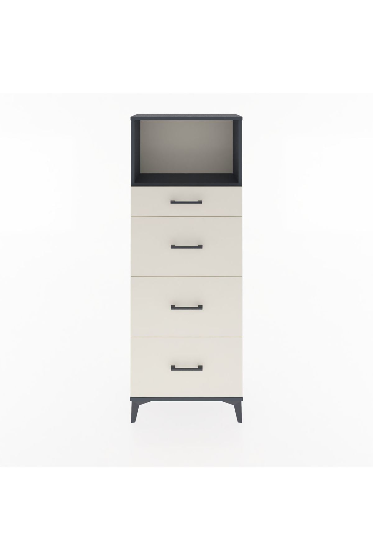 Arges Dolap Tek Raflı 4 Çekmeceli 60x30x163 Antrasit-Aytaşı