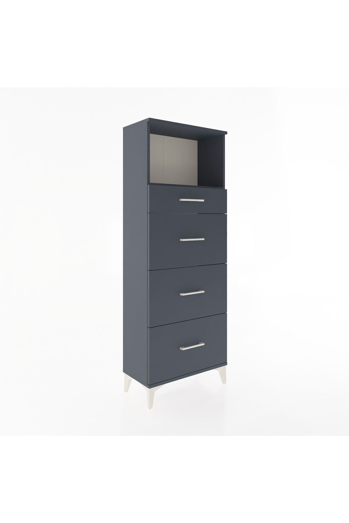 Arges Dolap Tek Raflı 4 Çekmeceli 60x30x163 Antrasit-Antrasit
