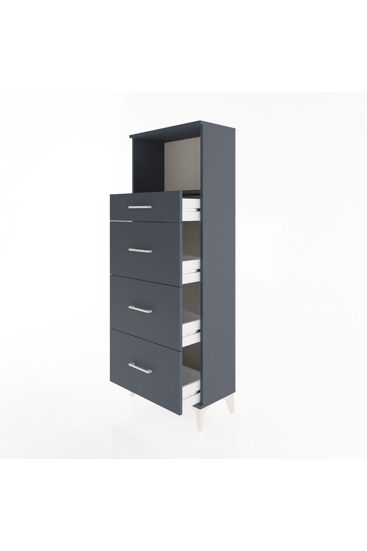 Arges Dolap Tek Raflı 4 Çekmeceli 60x30x163 Antrasit-Antrasit