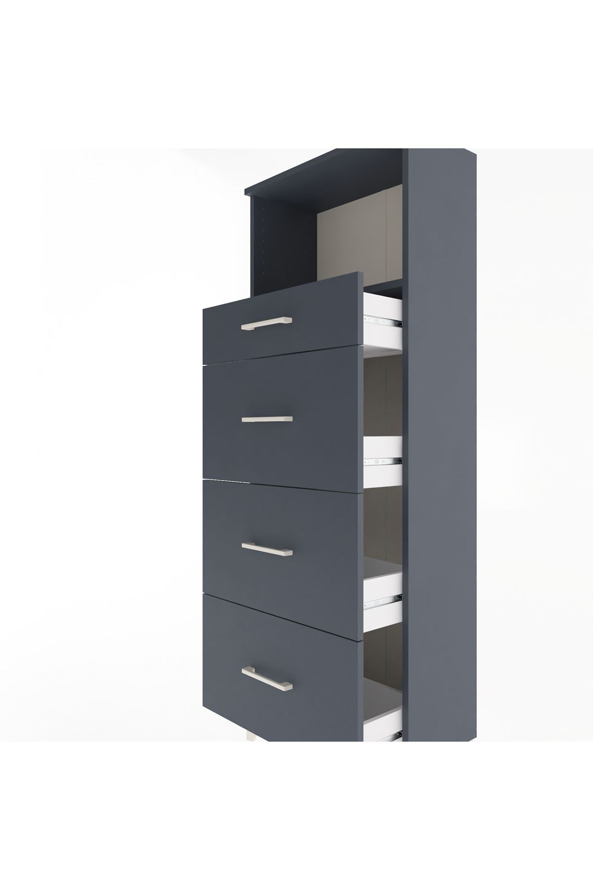 Arges Dolap Tek Raflı 4 Çekmeceli 60x30x163 Antrasit-Antrasit