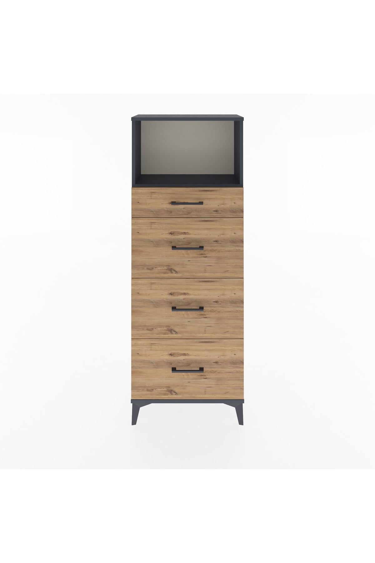 Arges Dolap Tek Raflı 4 Çekmeceli 60x30x163 Antrasit-Çam