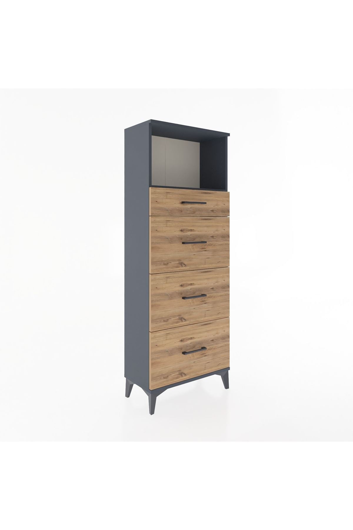 Arges Dolap Tek Raflı 4 Çekmeceli 60x30x163 Antrasit-Çam