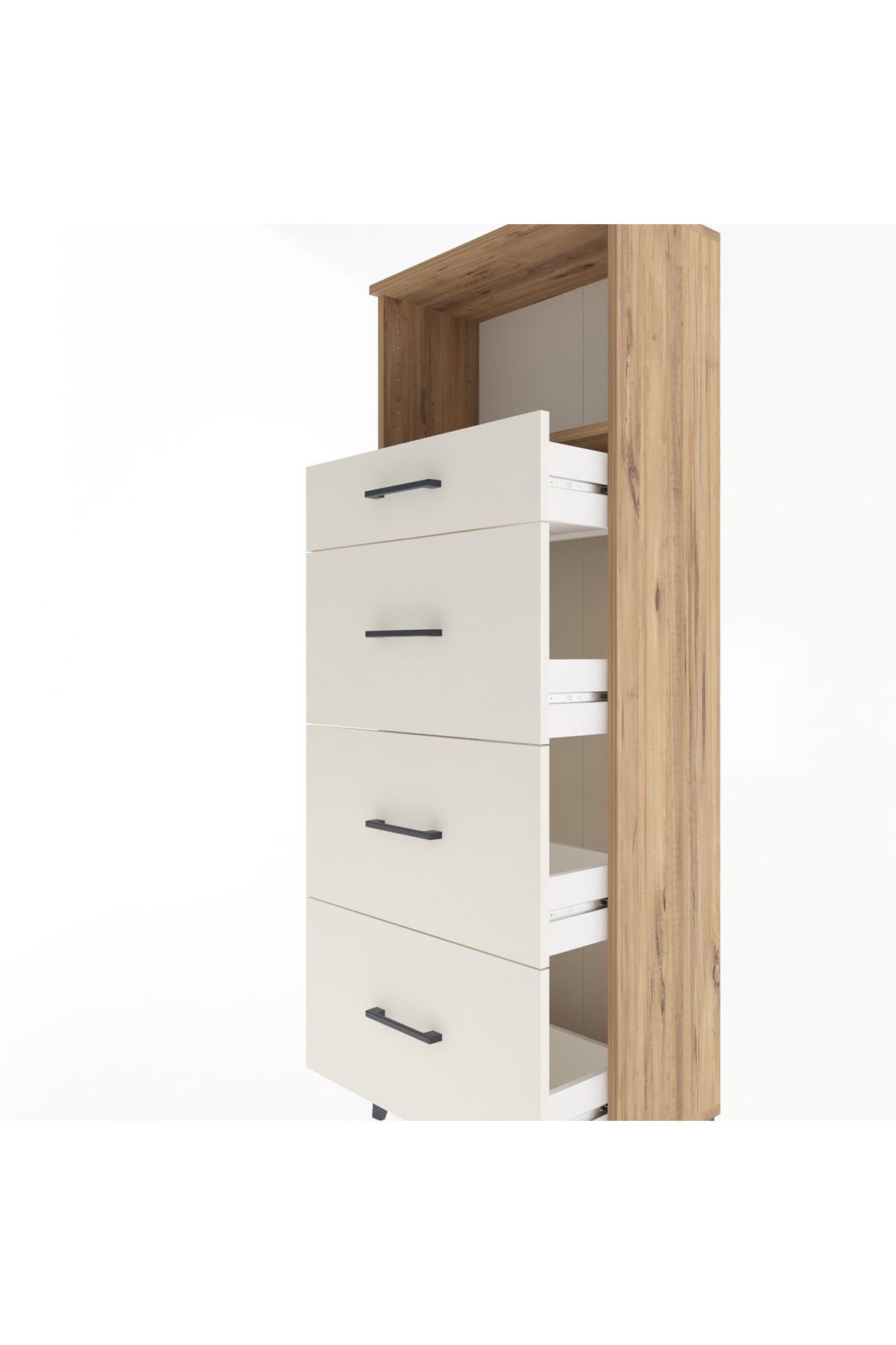 Arges Dolap Tek Raflı 4 Çekmeceli 60x30x163 Çam-Aytaşı