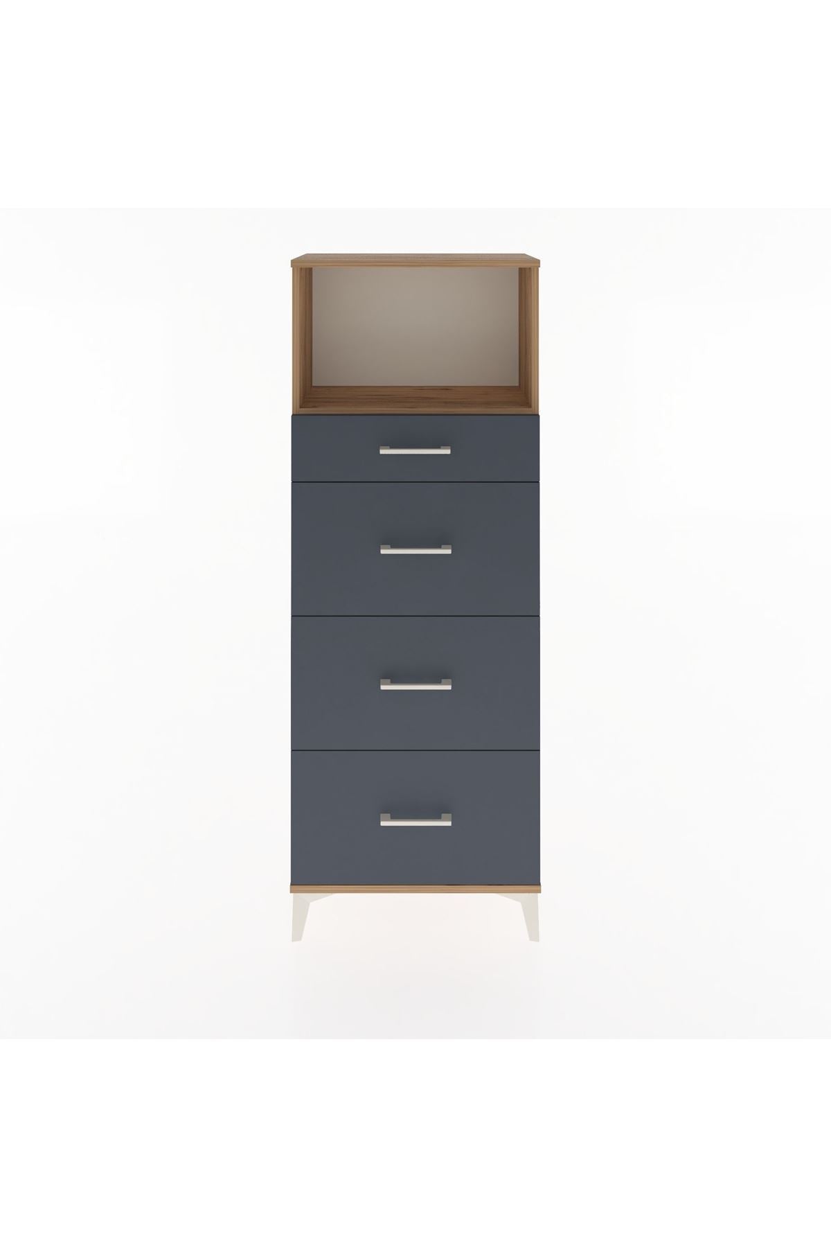 Arges Dolap Tek Raflı 4 Çekmeceli 60x30x163 Çam-Antrasit