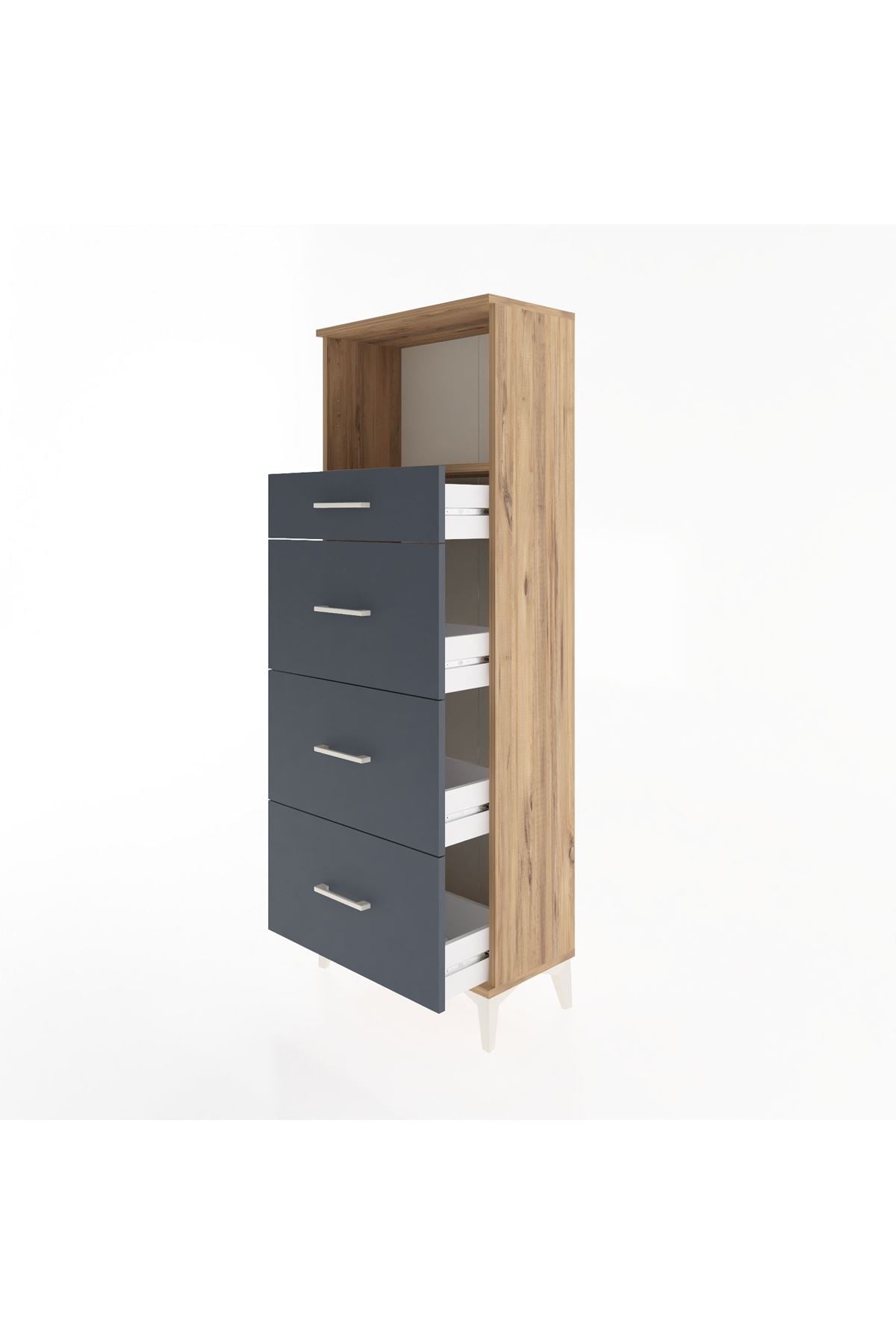 Arges Dolap Tek Raflı 4 Çekmeceli 60x30x163 Çam-Antrasit