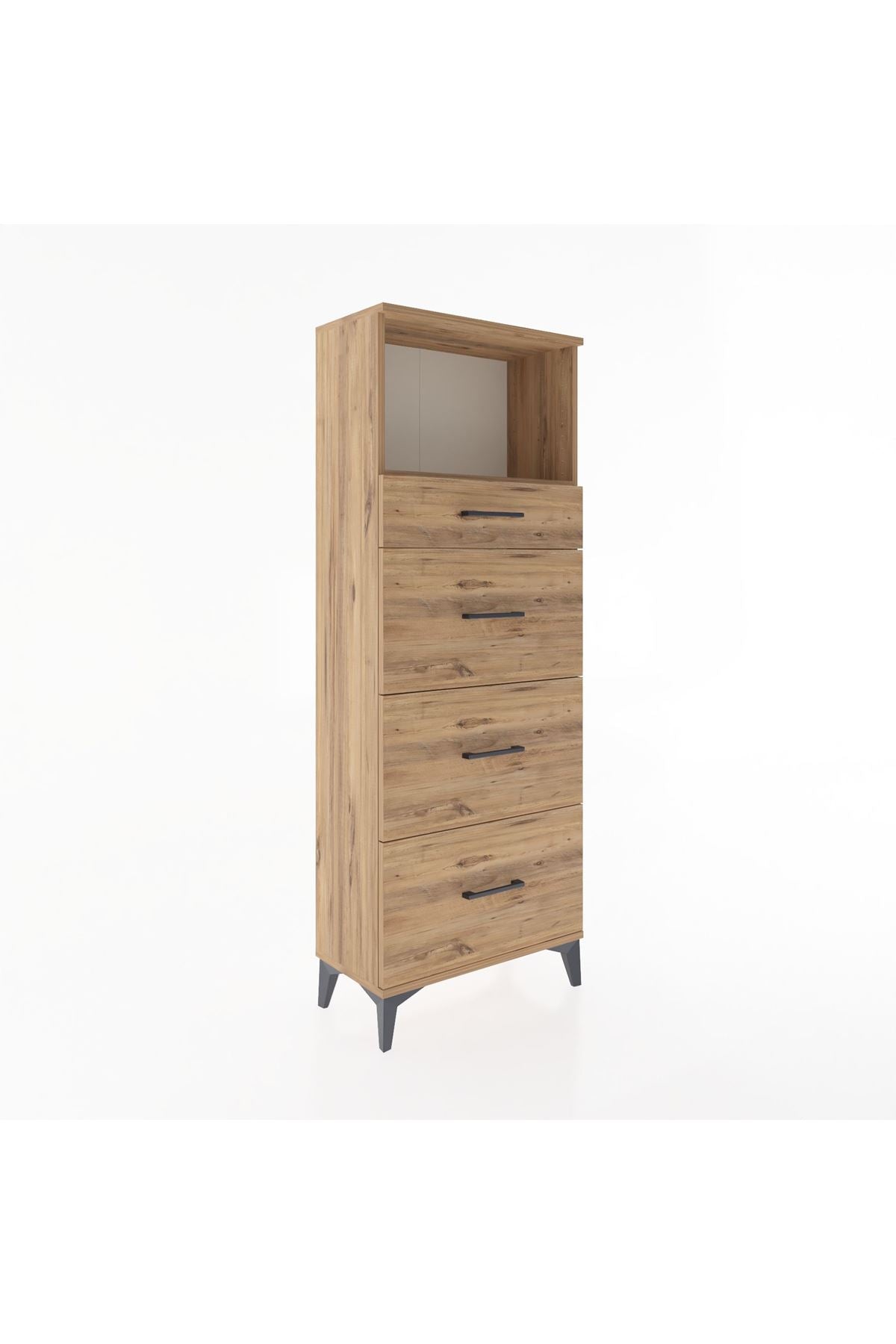 Arges Dolap Tek Raflı 4 Çekmeceli 60x30x163 Çam-Çam