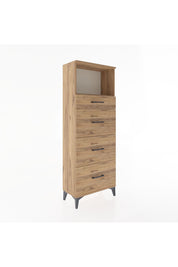 Arges Dolap Tek Raflı 4 Çekmeceli 60x30x163 Çam-Çam