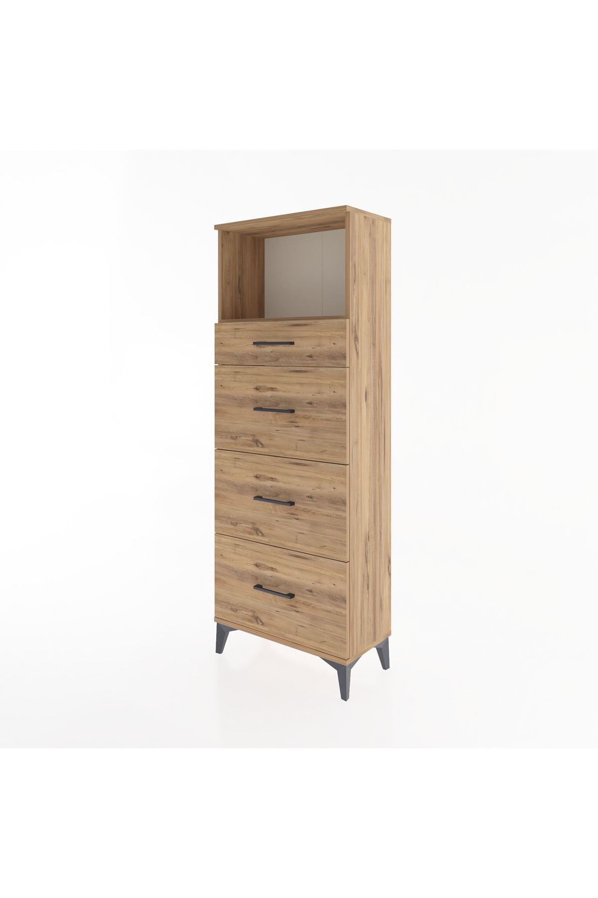 Arges Dolap Tek Raflı 4 Çekmeceli 60x30x163 Çam-Çam