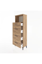 Arges Dolap Tek Raflı 4 Çekmeceli 60x30x163 Çam-Çam