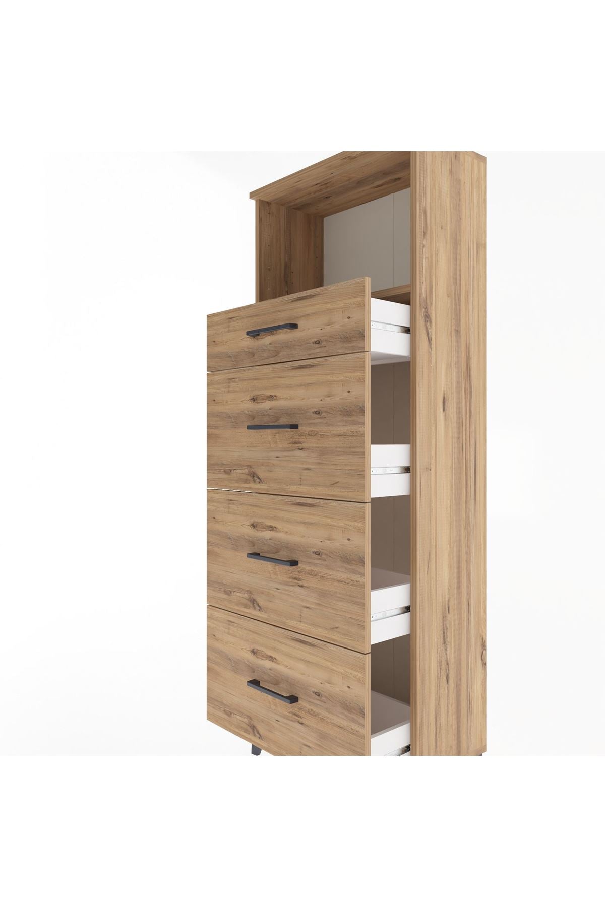 Arges Dolap Tek Raflı 4 Çekmeceli 60x30x163 Çam-Çam