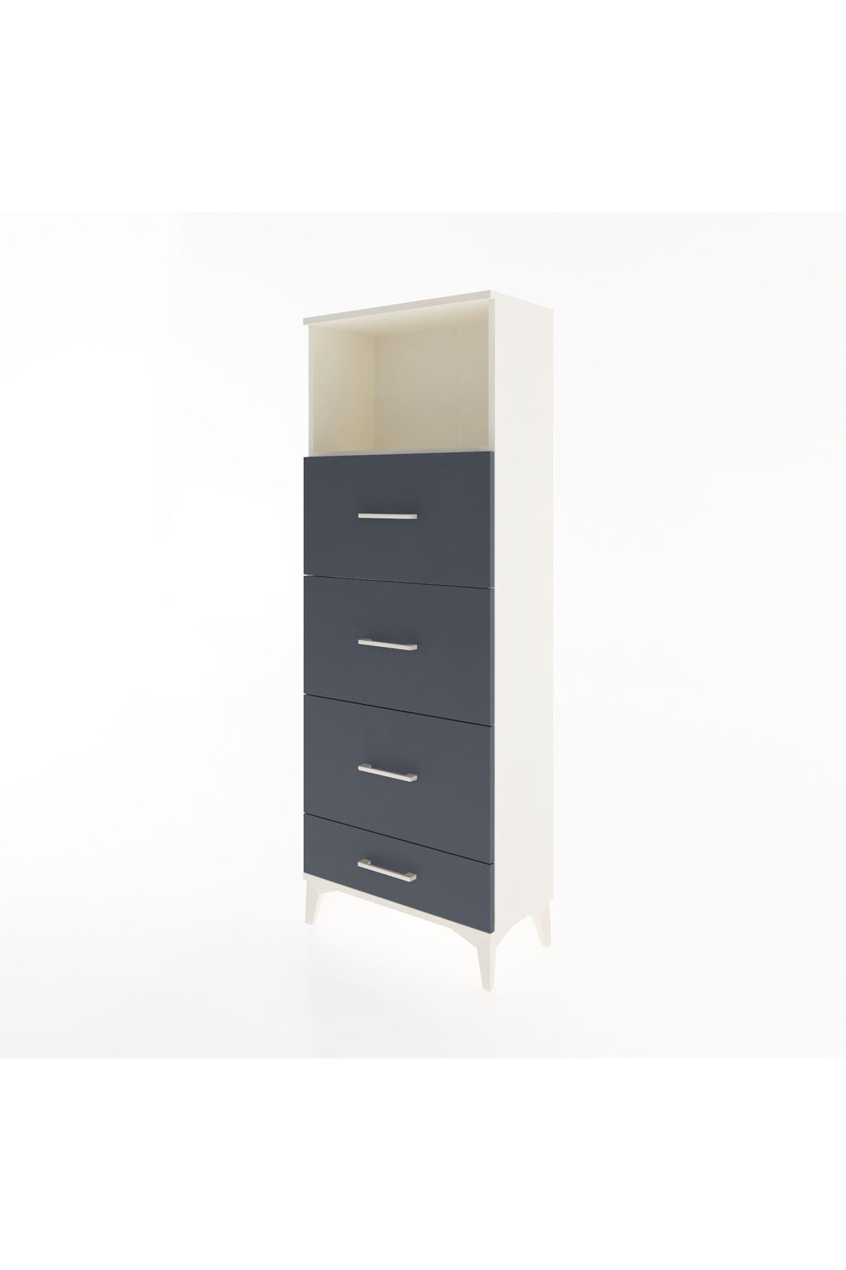 Arges Dolap Tek Raflı 4 Çekmeceli 60x30x163 Aytaşı-Antrasit