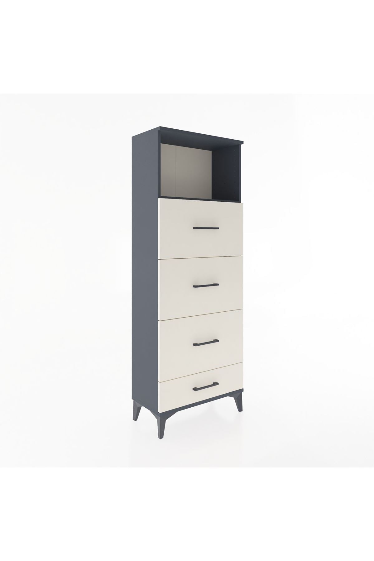 Arges Dolap Tek Raflı 4 Çekmeceli 60x30x163 Antrasit-Aytaşı
