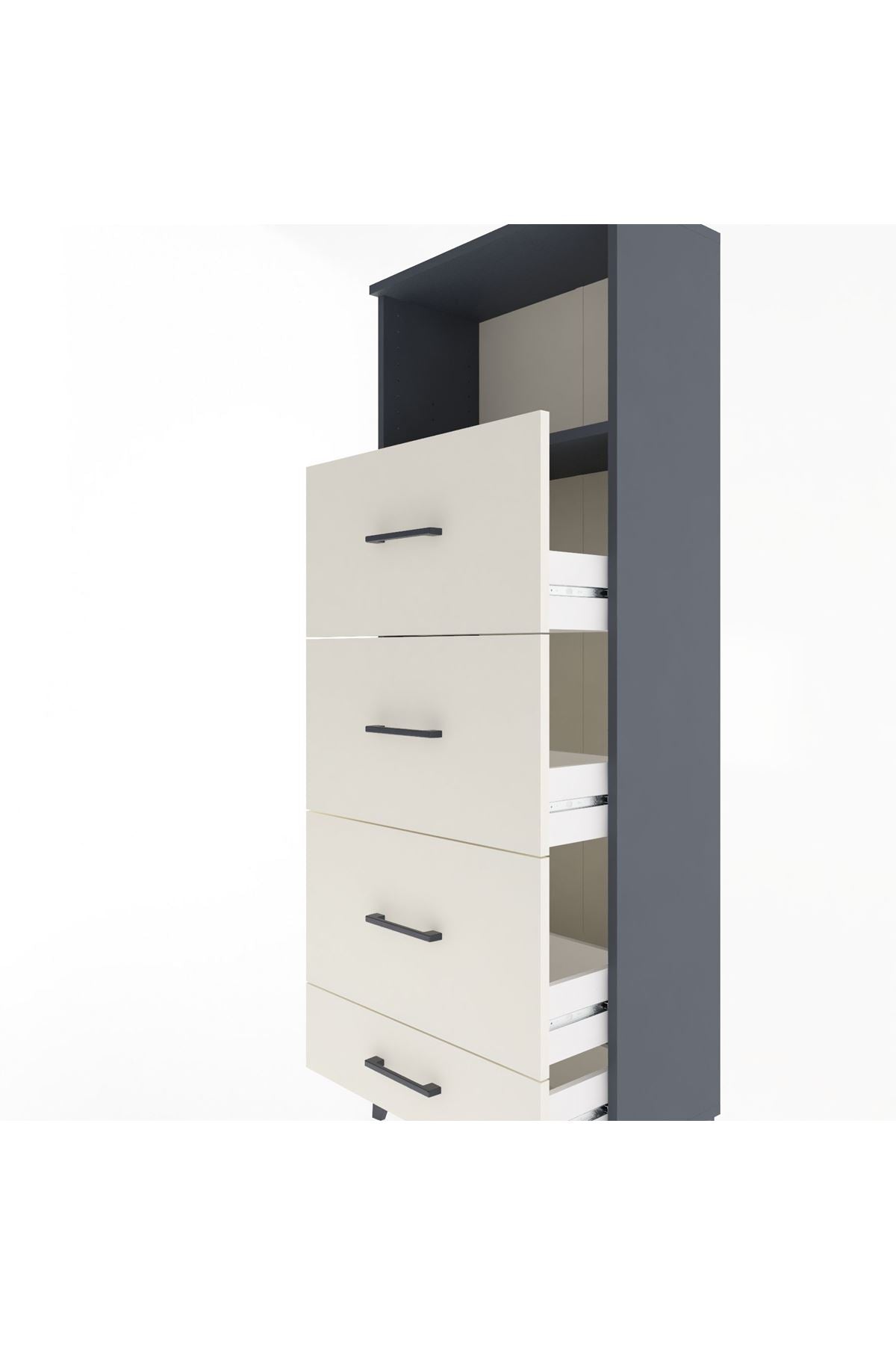 Arges Dolap Tek Raflı 4 Çekmeceli 60x30x163 Antrasit-Aytaşı