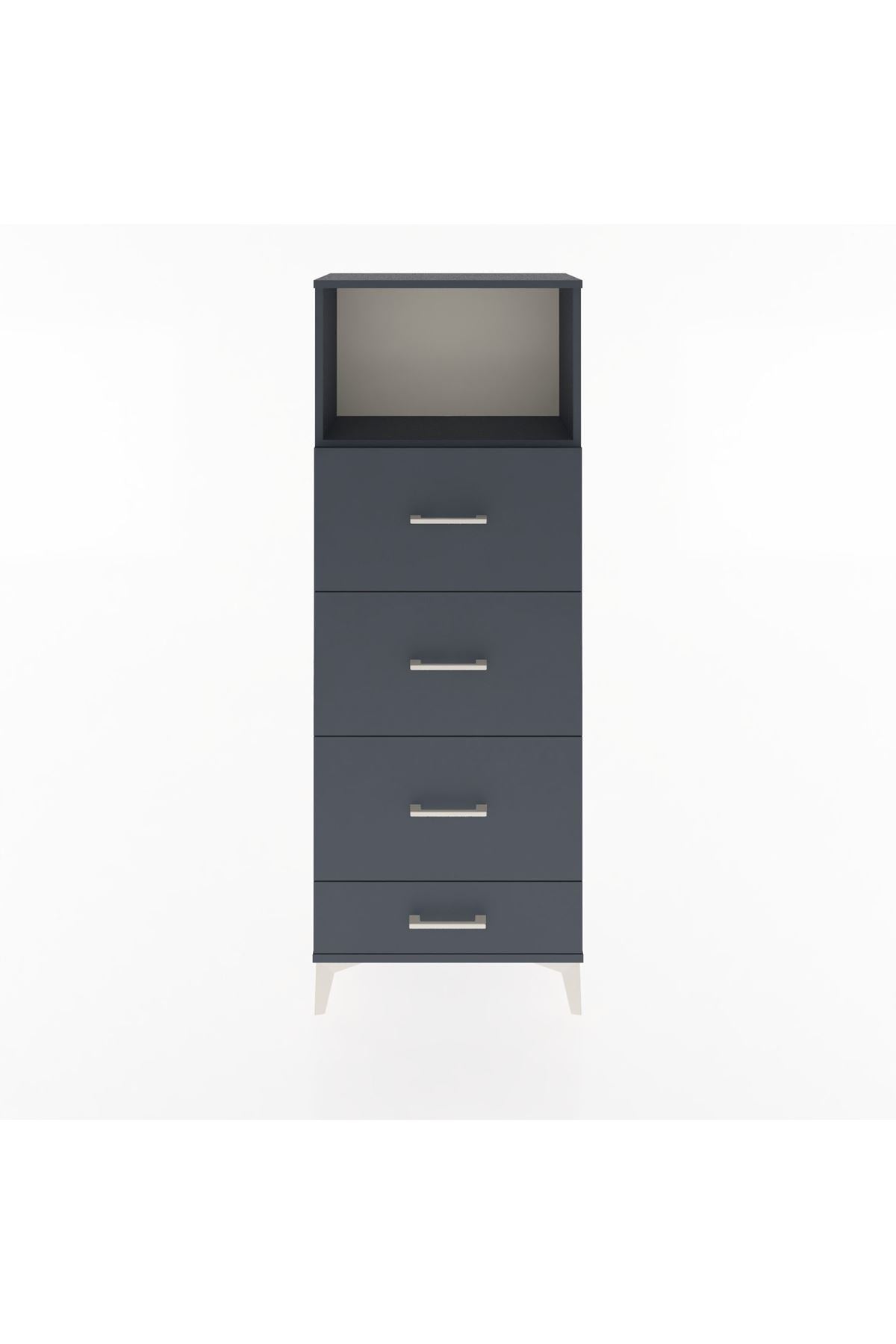 Arges Dolap Tek Raflı 4 Çekmeceli 60x30x163 Antrasit-Antrasit