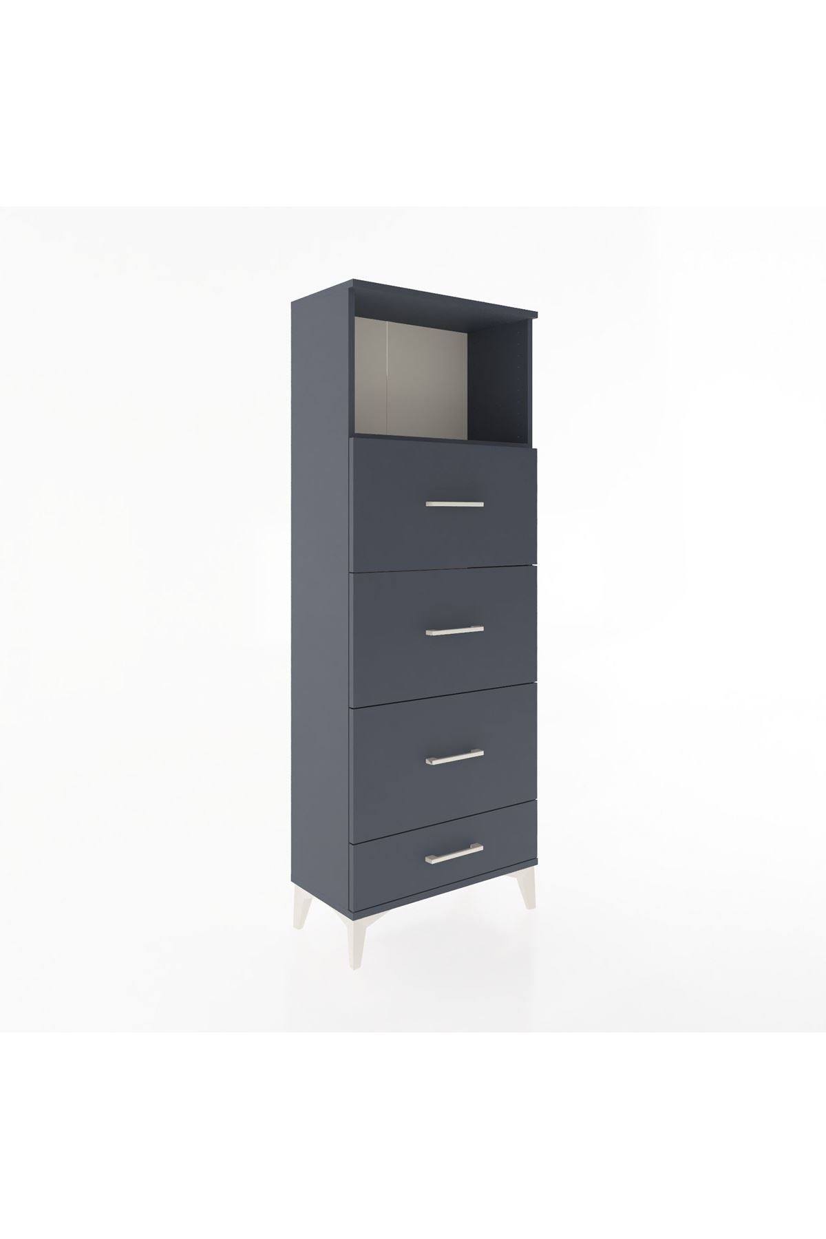 Arges Dolap Tek Raflı 4 Çekmeceli 60x30x163 Antrasit-Antrasit