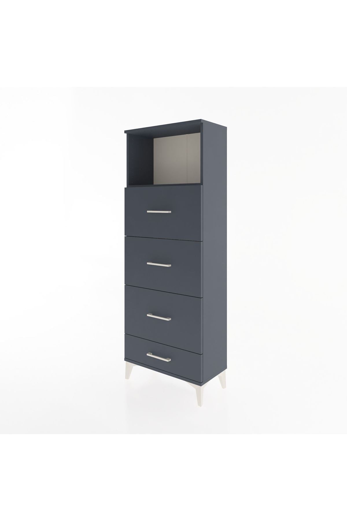 Arges Dolap Tek Raflı 4 Çekmeceli 60x30x163 Antrasit-Antrasit