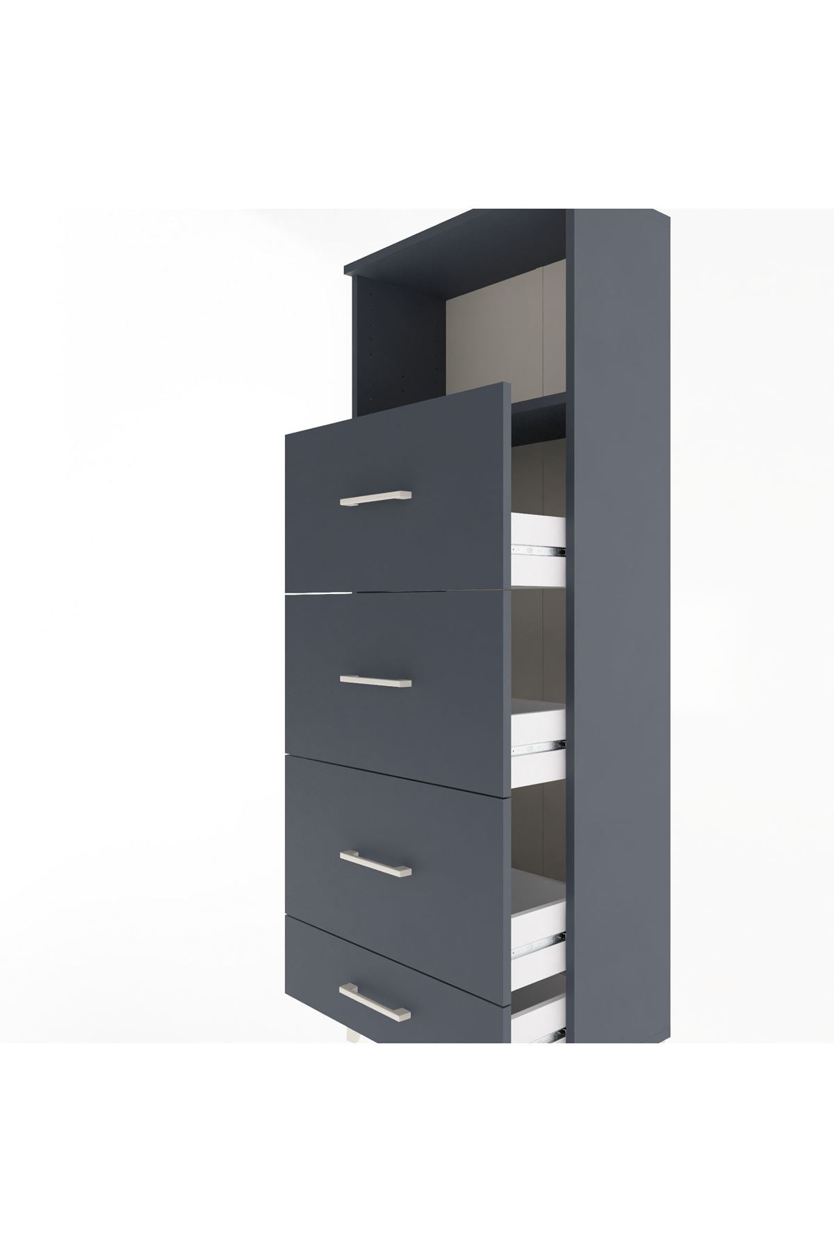 Arges Dolap Tek Raflı 4 Çekmeceli 60x30x163 Antrasit-Antrasit